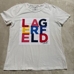 Karl Lagerfeld White Short Sleeve Tee with Multicolor Block Logo